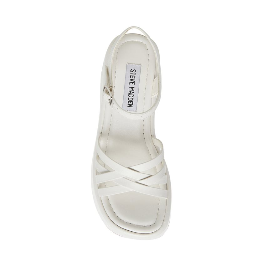 White Steve Madden Crazy30 Leather Women's Platform Sandals | PH 2513HDP